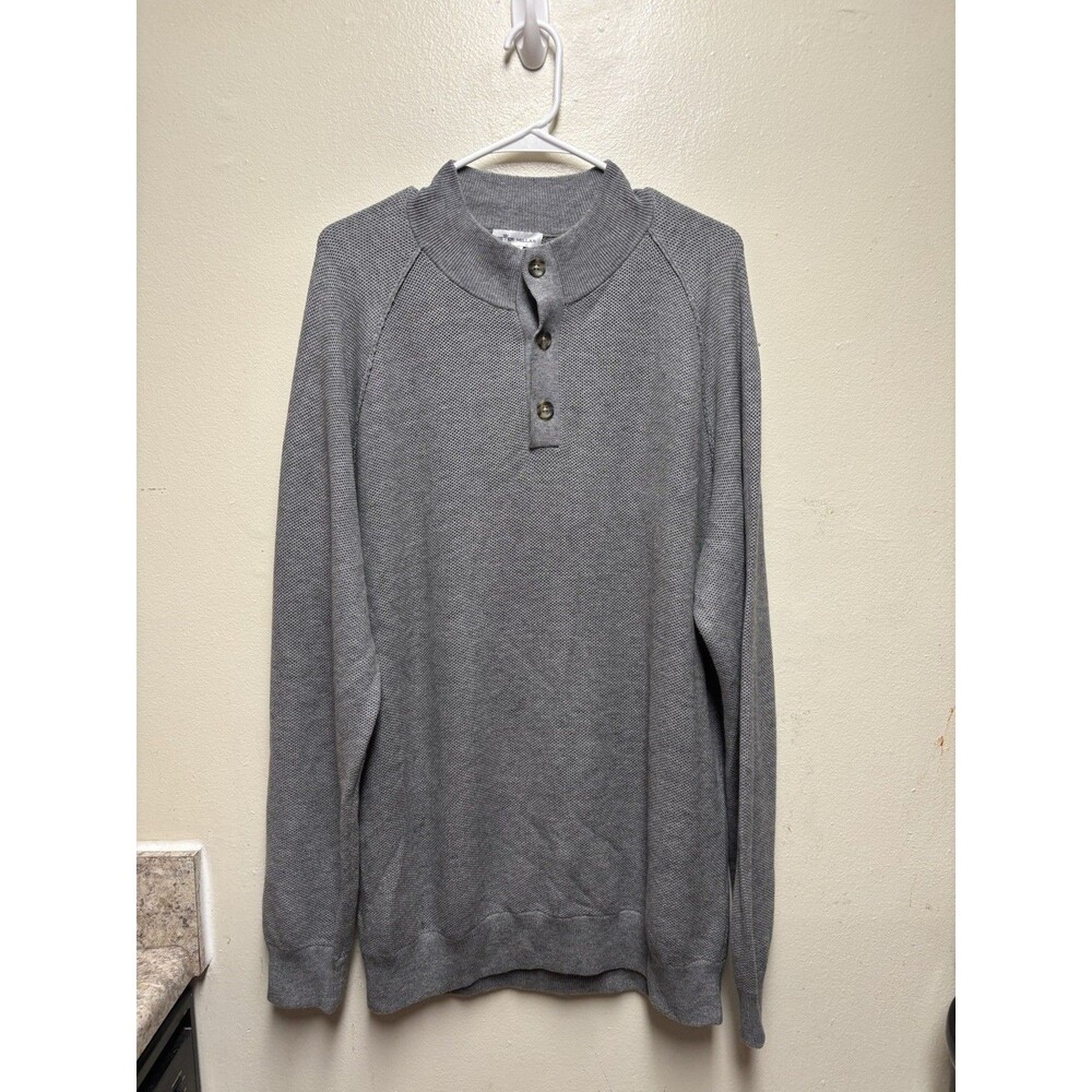 Peter Millar Parkway Textured Three-Button Mockneck Sweater Pullover Gale Gray L - Picture 2 of 7